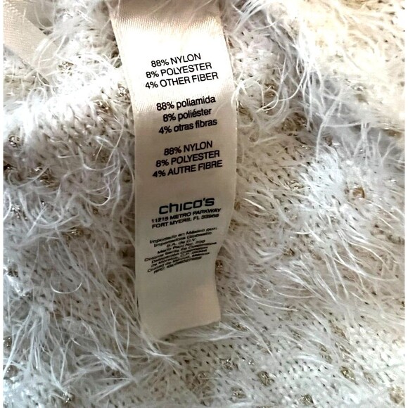 Chico's Sweater  Women's S  Scoop Neck Fuzzy 3/4-Sleeve  Ivory & Gold Metallic - Picture 5 of 6